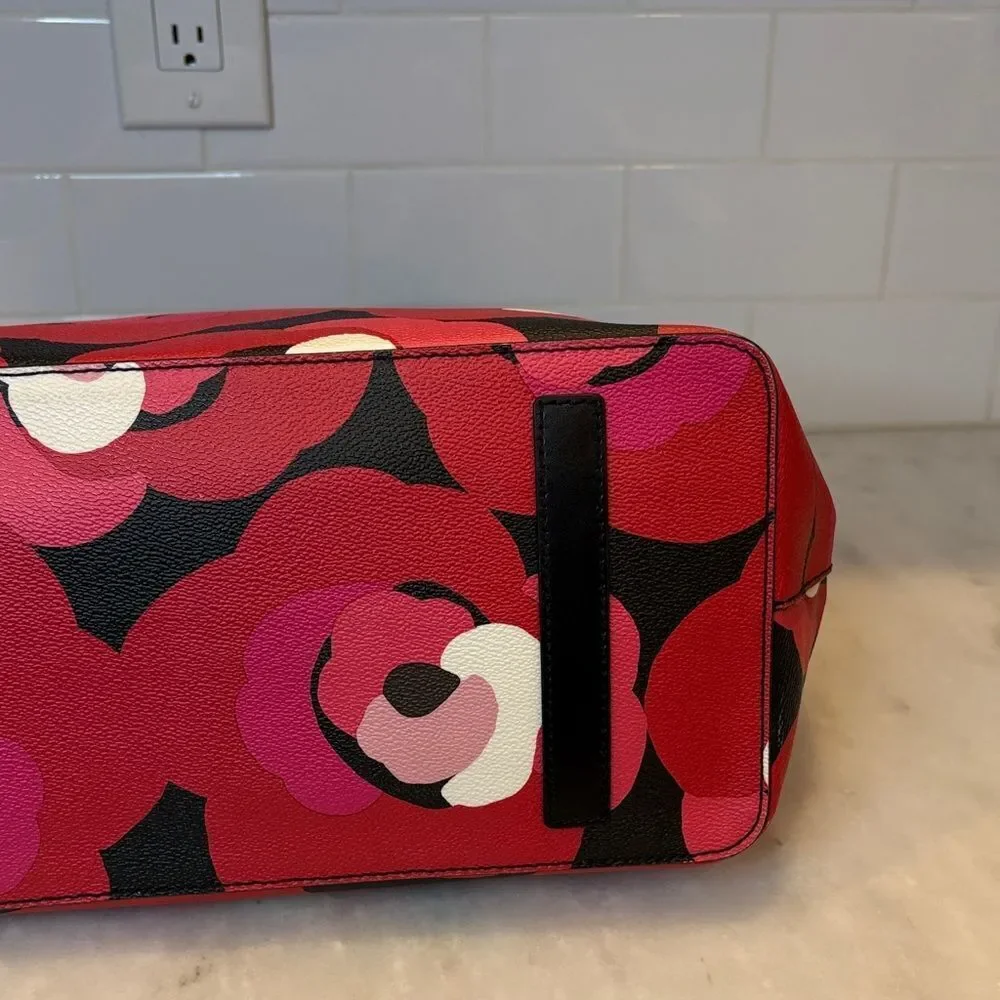 Kate Spade Bag Purse Handbag Leather Ellison Ave Sydney Floral Red XL Tote Bag